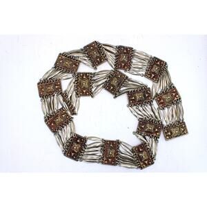 Vintage Mexico Etruscan Wide Link Alpaca Silver and Brass Belt